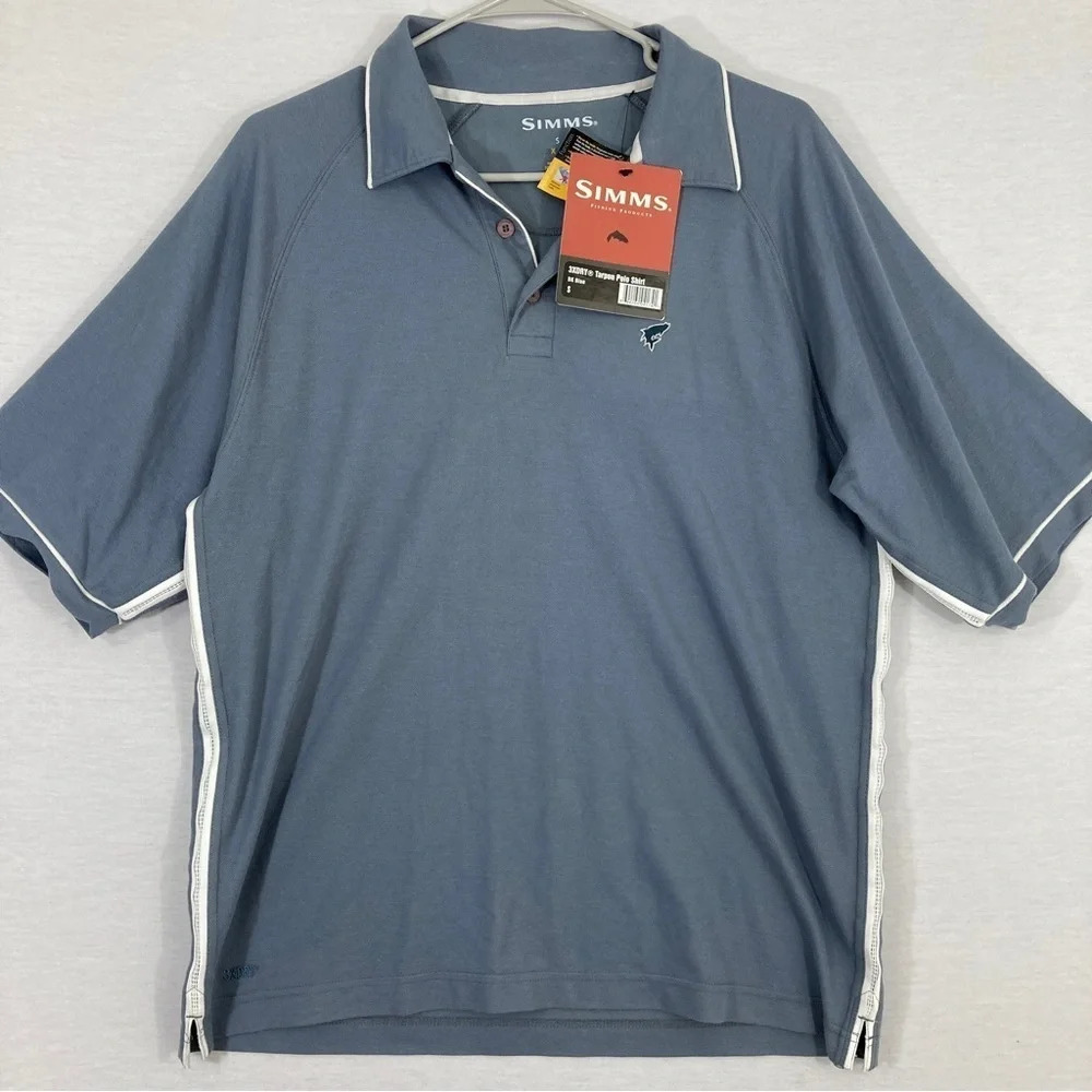 NEW‎ Simms Mens Polo Shirt size Small Gray Quick Dry Short Sleeve Outdoor